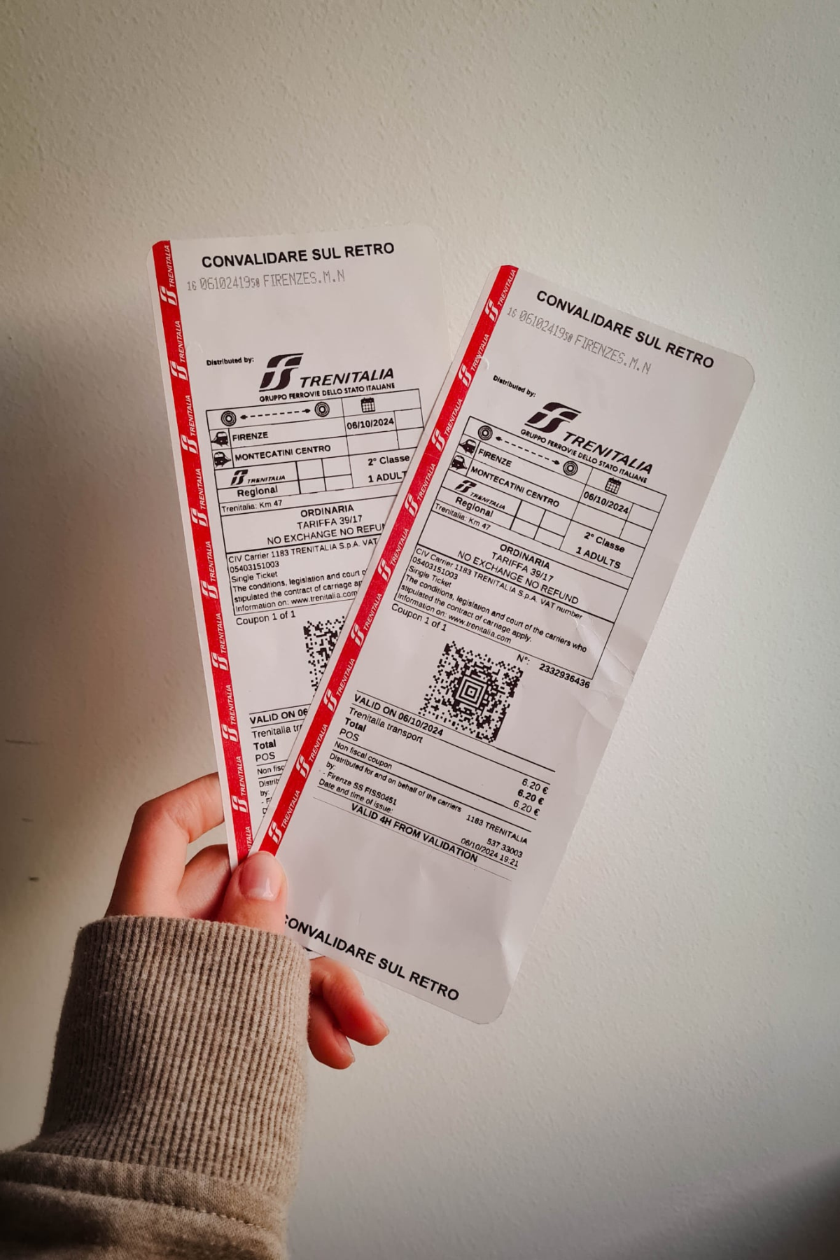 Italian train tickets purchased via Trenitalia ticket machine
